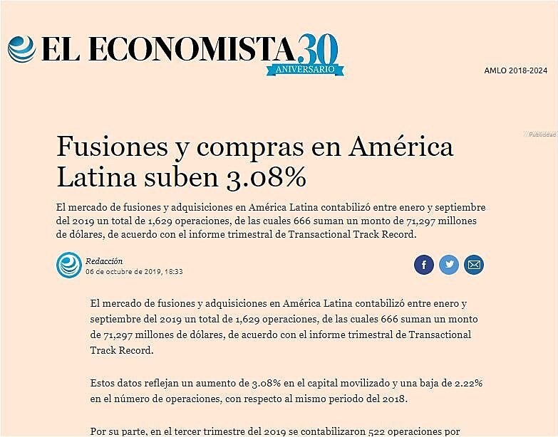 Fusiones y compras en Amrica Latina suben 3.08%